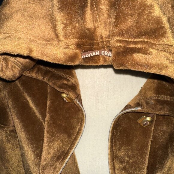 Jordan Craig Velvet Jacket Y2K Brown Hooded Zip-Up Jacket Zip Pockets Size XL - Picture 9 of 10